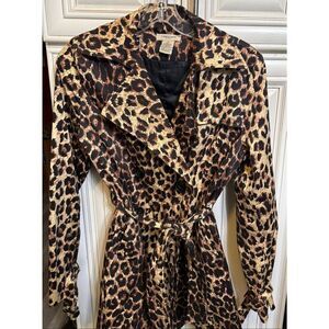 Vertigo Paris Women's Animal Print Double Breasted Trench Coat Black Tan XS